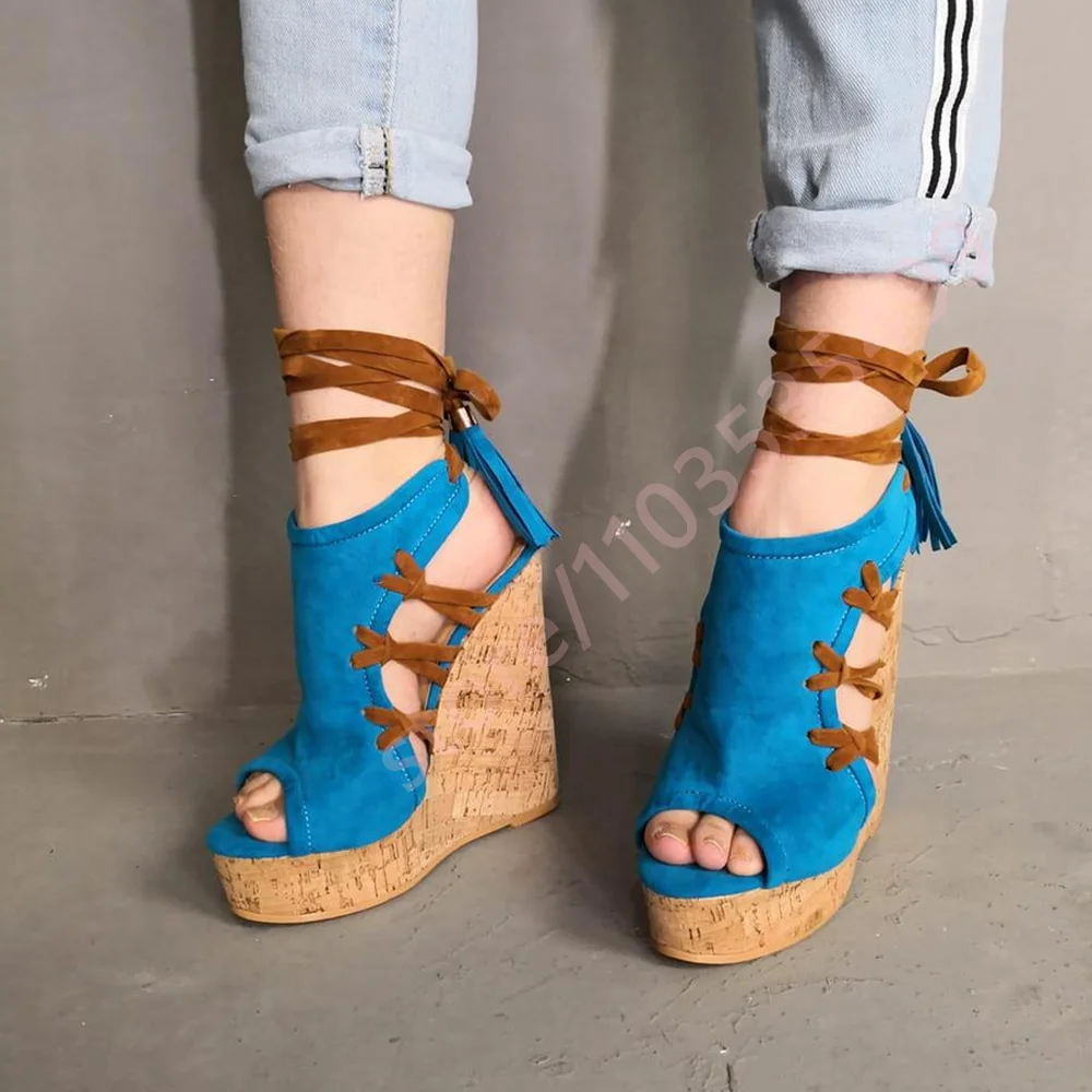 Cork Wedge Sandal - Peep Toe Cork Wedge Heel Sandals