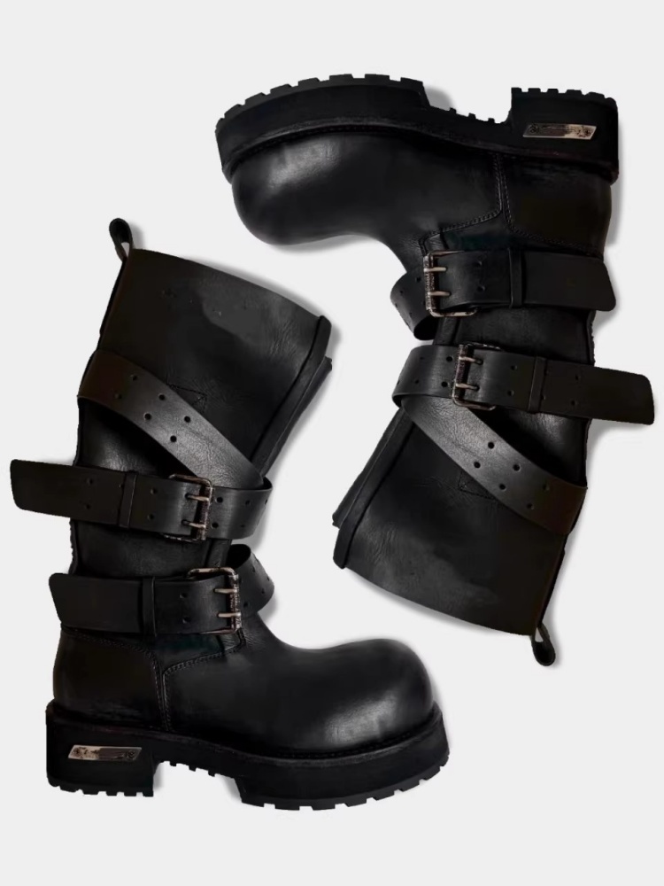 Belt Buckle Black Leather Moto - đánh giá và giá Women'S Shoes Paris