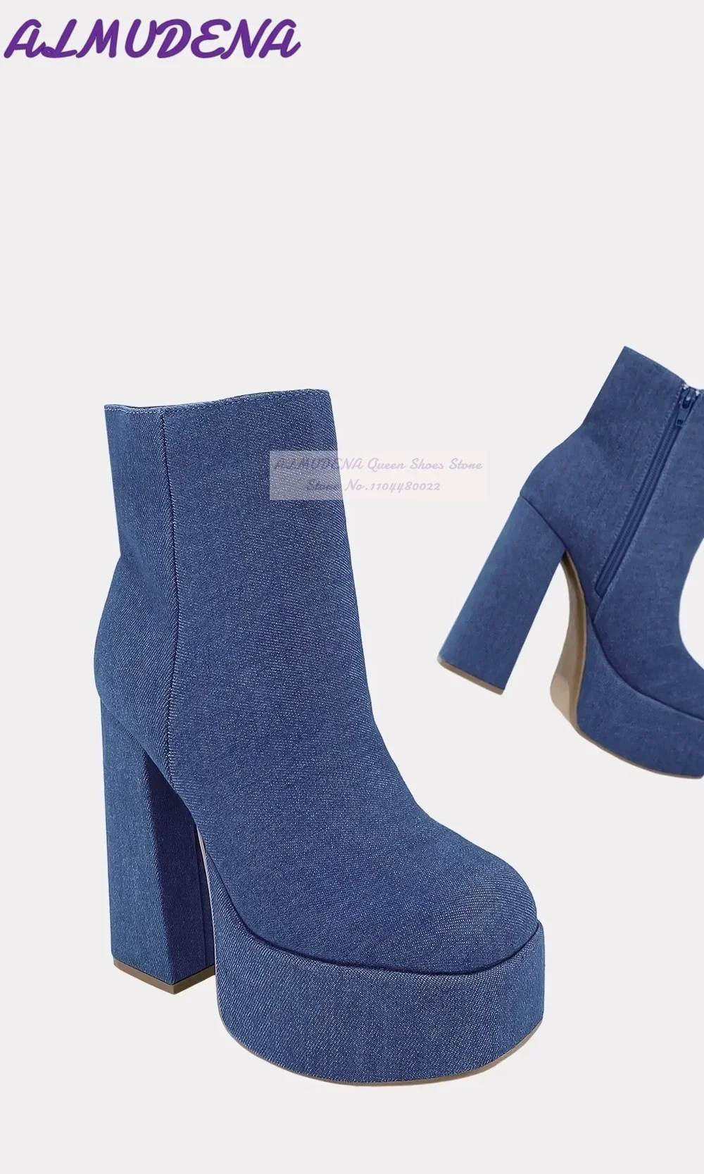 ALMUDENA Blue Denim Block Heel - đánh giá và giá Women Shoes Jeans